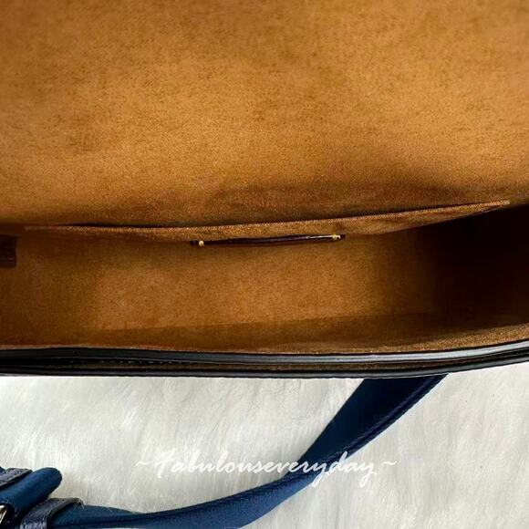 COACH Amelia Saddle Bag Shoulder/Crossbody In Leather CP107 Gold/Deep Blue NWT - Picture 6 of 8